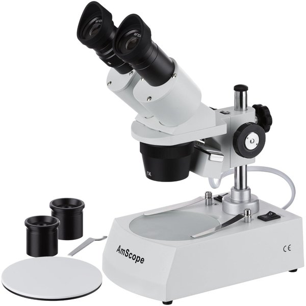 Amscope 10X-60X Compact Multi-Lens Stereo Microscope, Angled Head, Pillar Stand, Top/Bottom Halogen Light SE305R-PZ